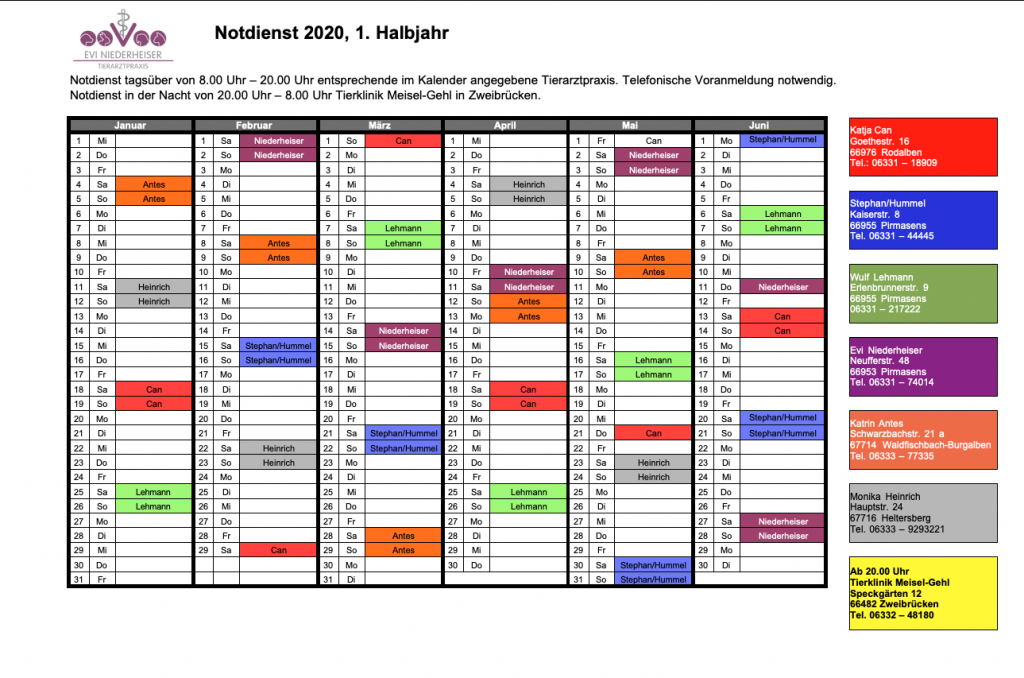 Tierarzt Pirmasens Notdienstkalender 1. Halbjahr 2020